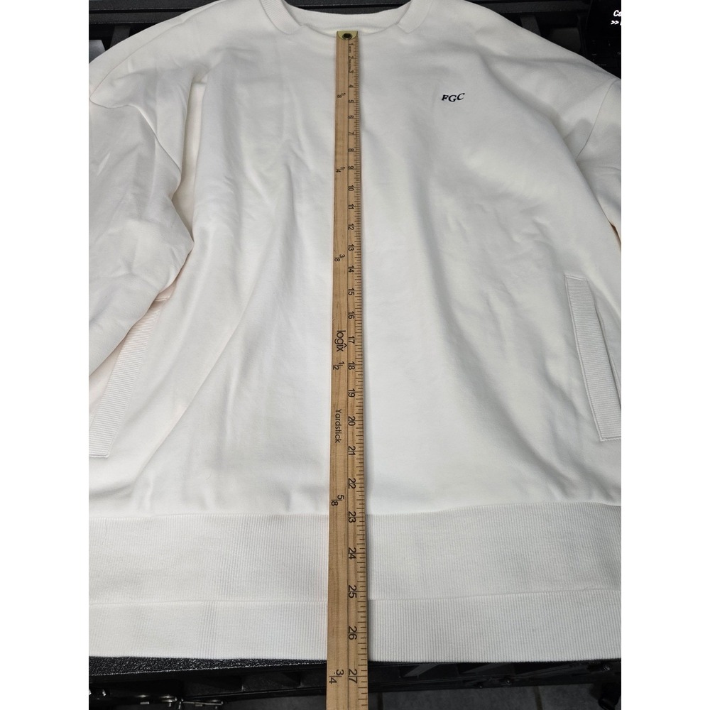 PTula Graphic Crewneck Sweatshirt Cream White Large Casual Pockets Oversized - Picture 6 of 9